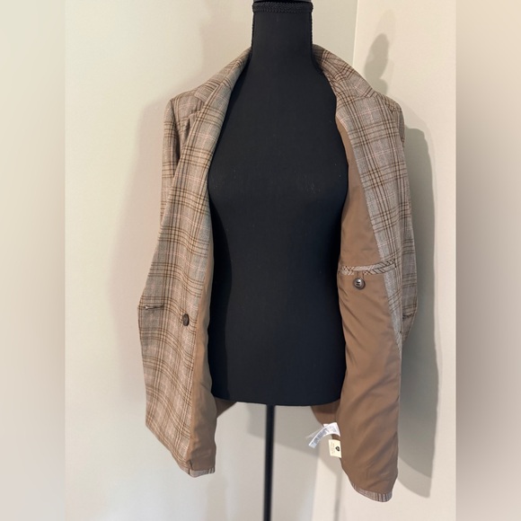 Madewell Plaid Double Breasted Blazer Mens XL Tan Brown Woven Sport Coat - Picture 2 of 9